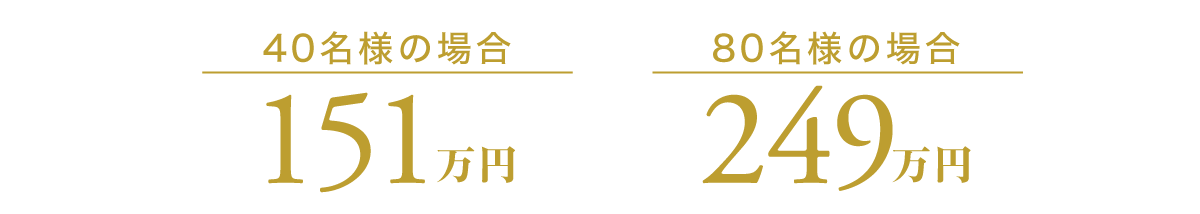 40名様の場合は151万円、80名様の場合は249万円で叶います♪